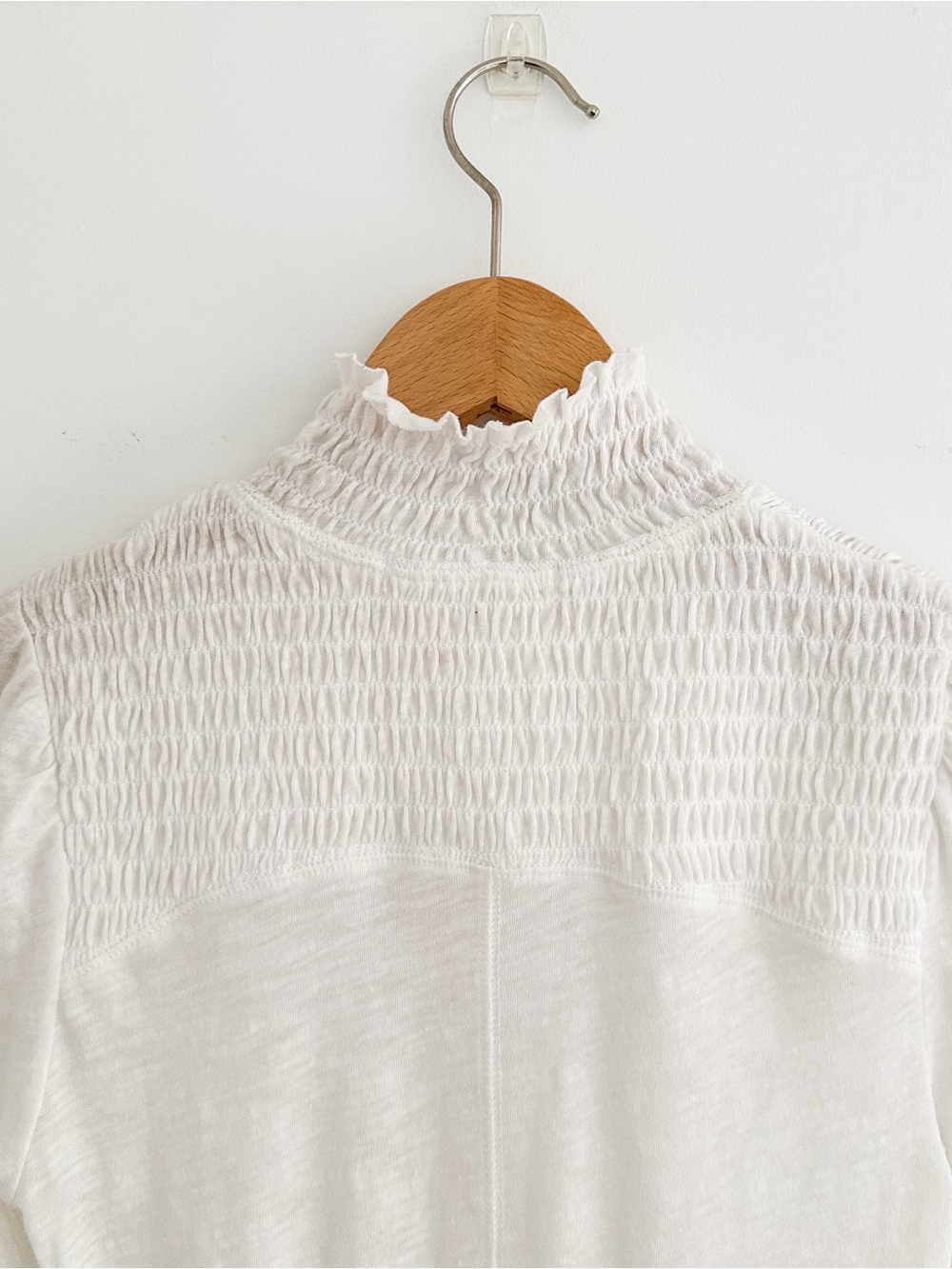 Free People Caroline Top Smocked Mock Neck White Romantic Boho Size Small NWT - Picture 7 of 8